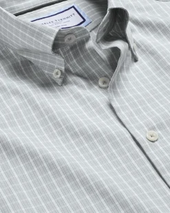 Shirt Sale|Dress Shirts<Charles Tyrwhitt Button-Down Collar Non-Iron Windowpane Check Shirt - Sliver Grey Silver