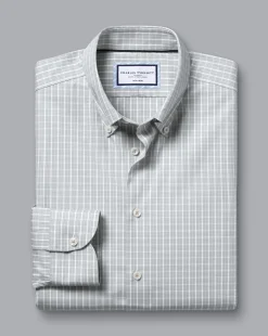 Shirt Sale|Dress Shirts<Charles Tyrwhitt Button-Down Collar Non-Iron Windowpane Check Shirt - Sliver Grey Silver