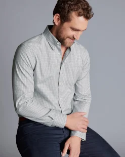 Shirt Sale|Dress Shirts<Charles Tyrwhitt Button-Down Collar Non-Iron Windowpane Check Shirt - Sliver Grey Silver