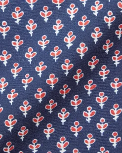 Casual Shirts|S<Charles Tyrwhitt Button-Down Collar Non-Iron Stretch Poplin Leaf Print Short Sleeve Shirt - Blue Royal