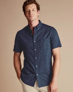 Short Sleeve Shirts|Casual Shirts<Charles Tyrwhitt Button-Down Collar Non-Iron Ditsy Floral Print Shirt - Navy