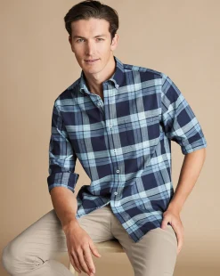 Casual Shirts|Check Shirts<Charles Tyrwhitt Button-Down Collar Non-Iron Twill Large Check Shirt - Denim Blue