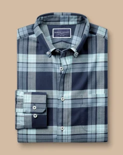 Casual Shirts|Check Shirts<Charles Tyrwhitt Button-Down Collar Non-Iron Twill Large Check Shirt - Denim Blue