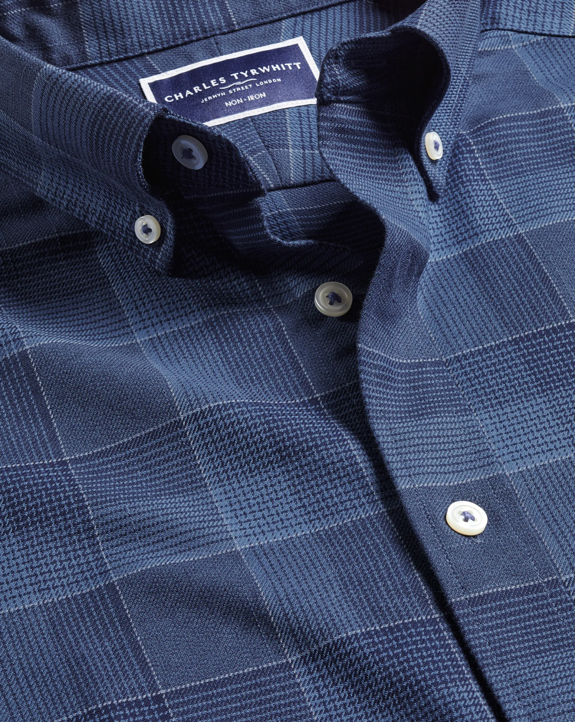 Casual Shirts|Check Shirts<Charles Tyrwhitt Button-Down Collar Non-Iron Twill Multi Check Shirt - Heather Blue