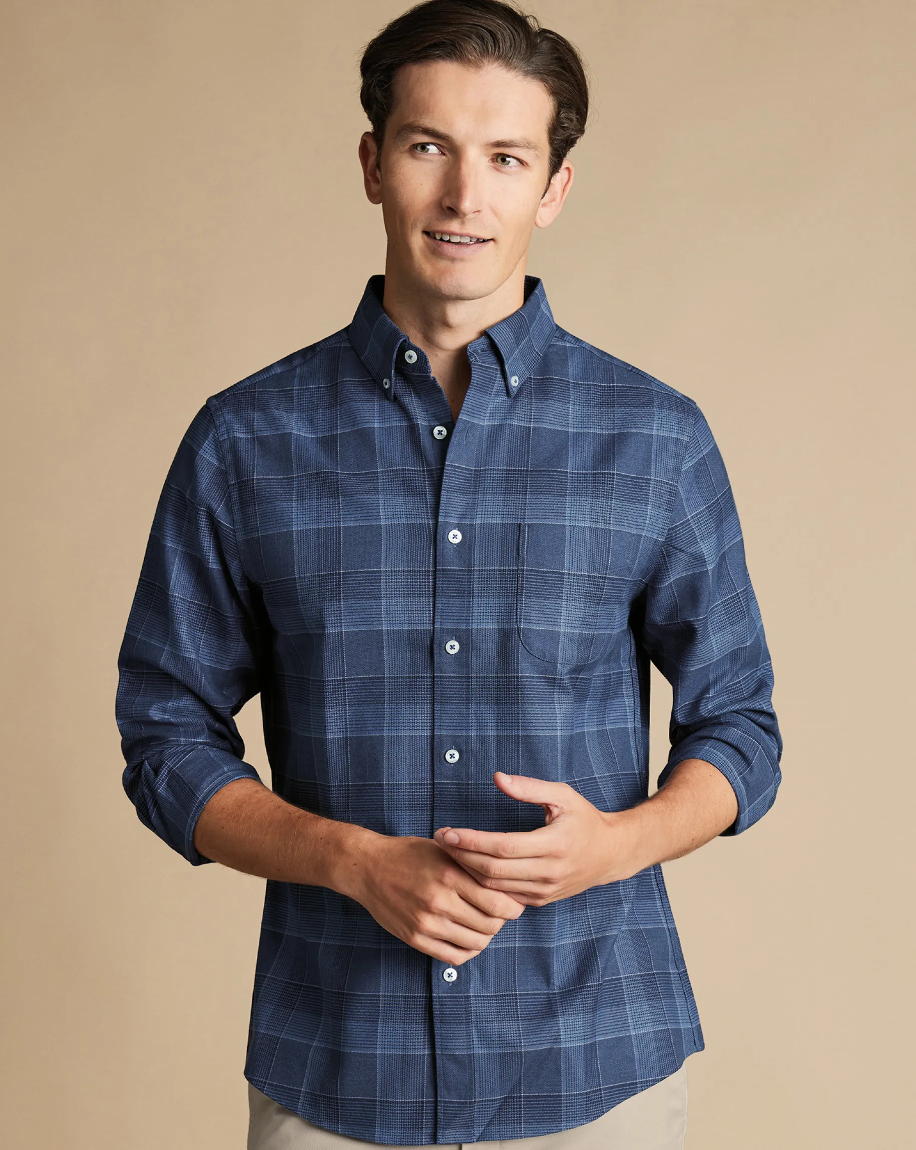 Casual Shirts|Check Shirts<Charles Tyrwhitt Button-Down Collar Non-Iron Twill Multi Check Shirt - Heather Blue