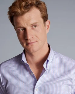 Shirt Sale|Dress Shirts<Charles Tyrwhitt Button-Down Collar Non-Iron Oxford Gingham Check Shirt - Purple Violet