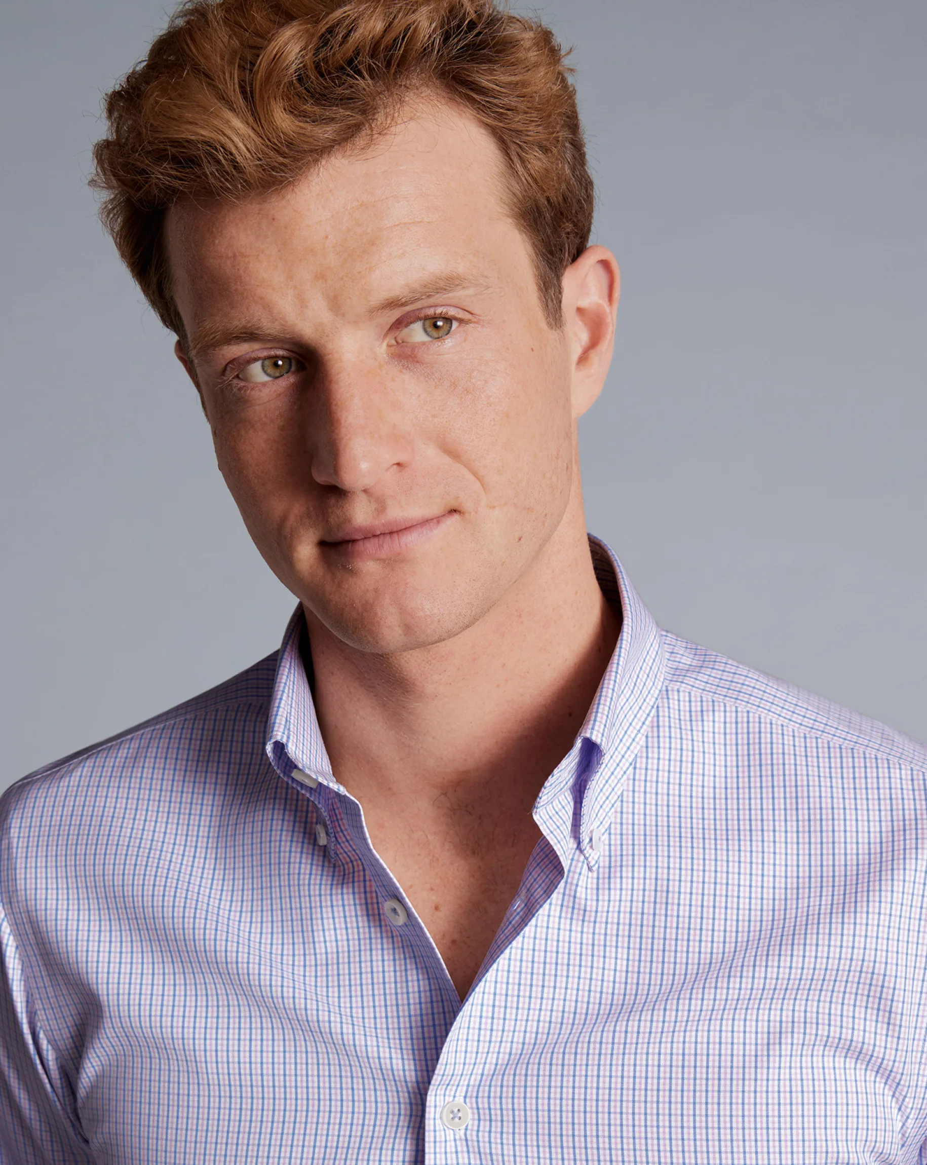 Shirt Sale|Dress Shirts<Charles Tyrwhitt Button-Down Collar Non-Iron Oxford Gingham Check Shirt - Purple Violet