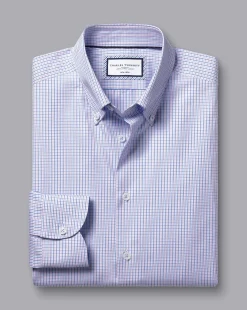 Shirt Sale|Dress Shirts<Charles Tyrwhitt Button-Down Collar Non-Iron Oxford Gingham Check Shirt - Purple Violet