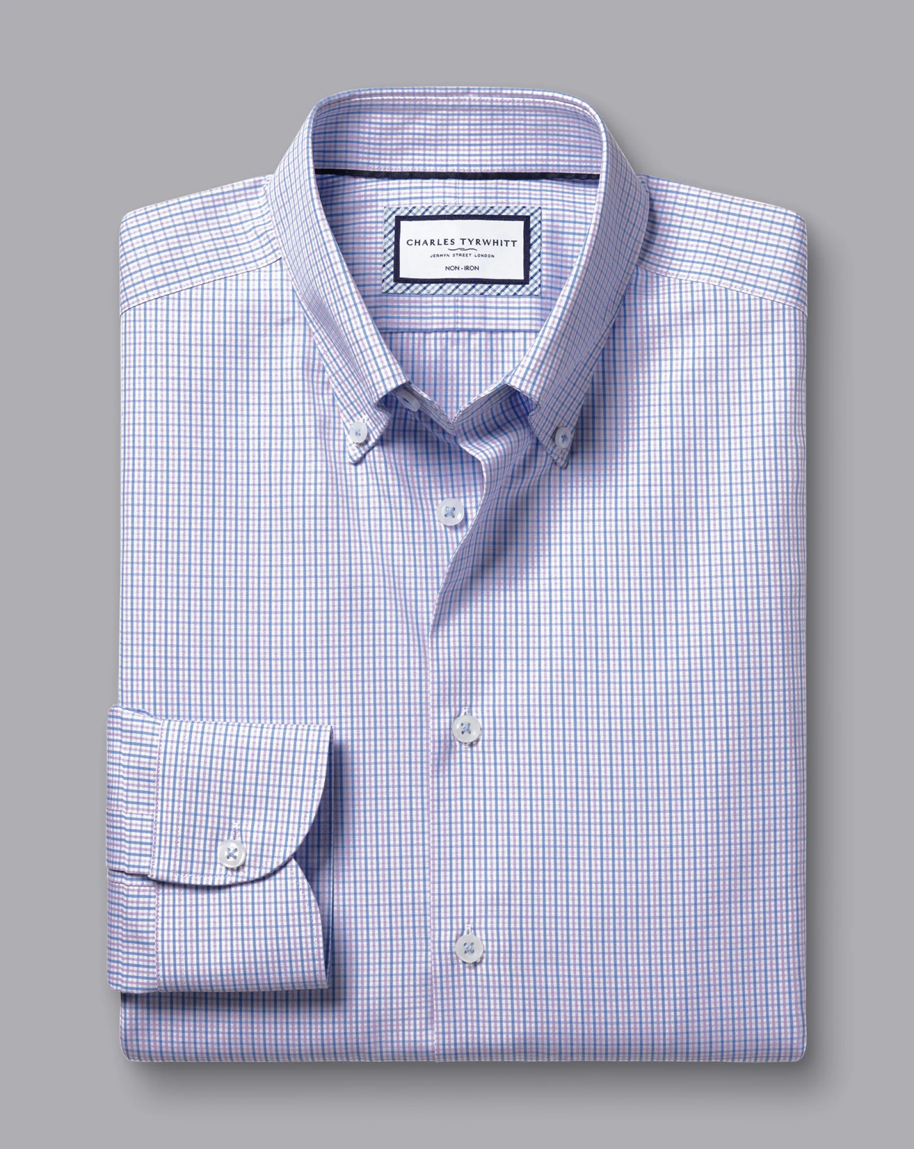 Shirt Sale|Dress Shirts<Charles Tyrwhitt Button-Down Collar Non-Iron Oxford Gingham Check Shirt - Purple Violet