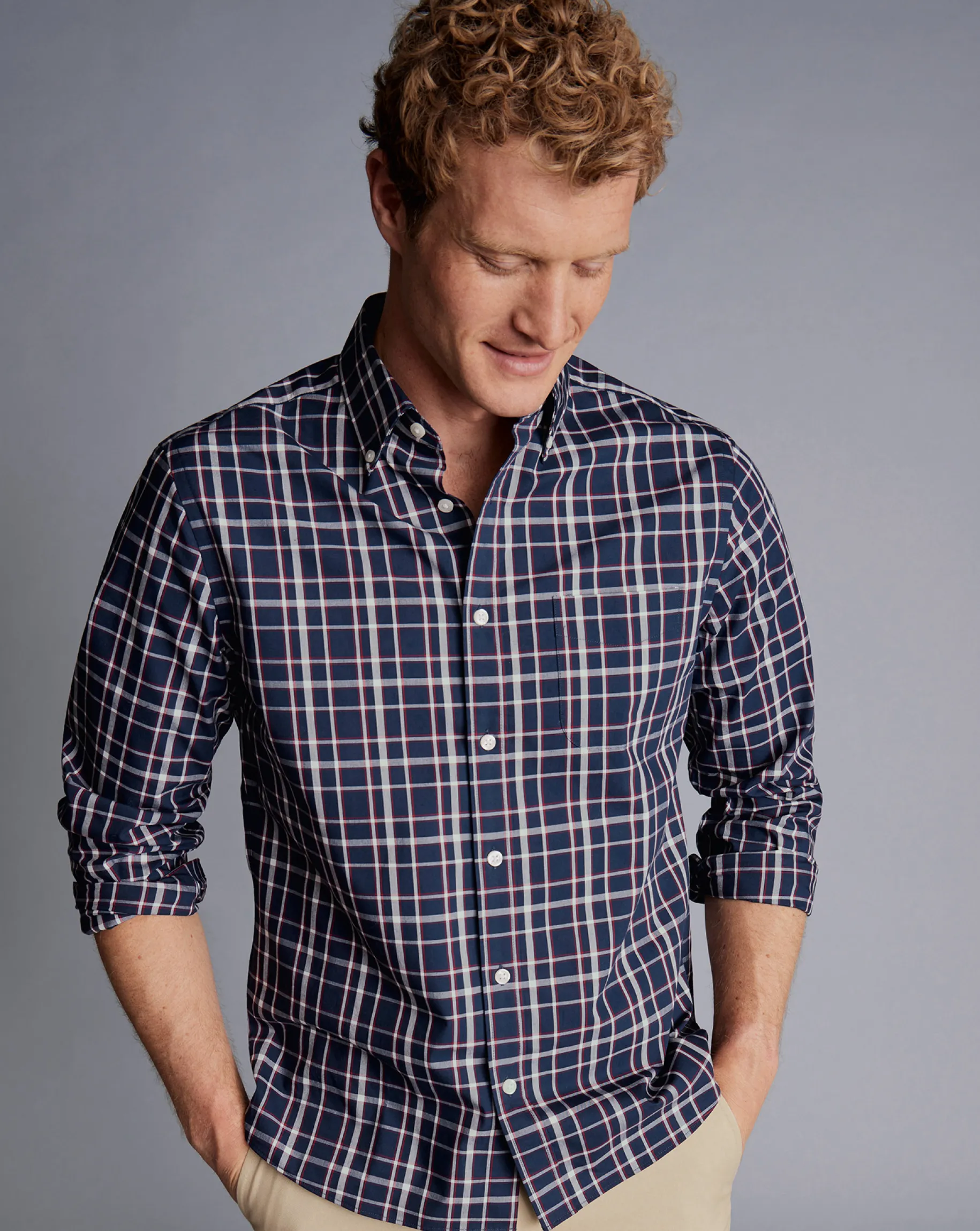 Shirt Sale|Casual Shirts<Charles Tyrwhitt Button-Down Collar Non-Iron Stretch Poplin Check Shirt - Red
