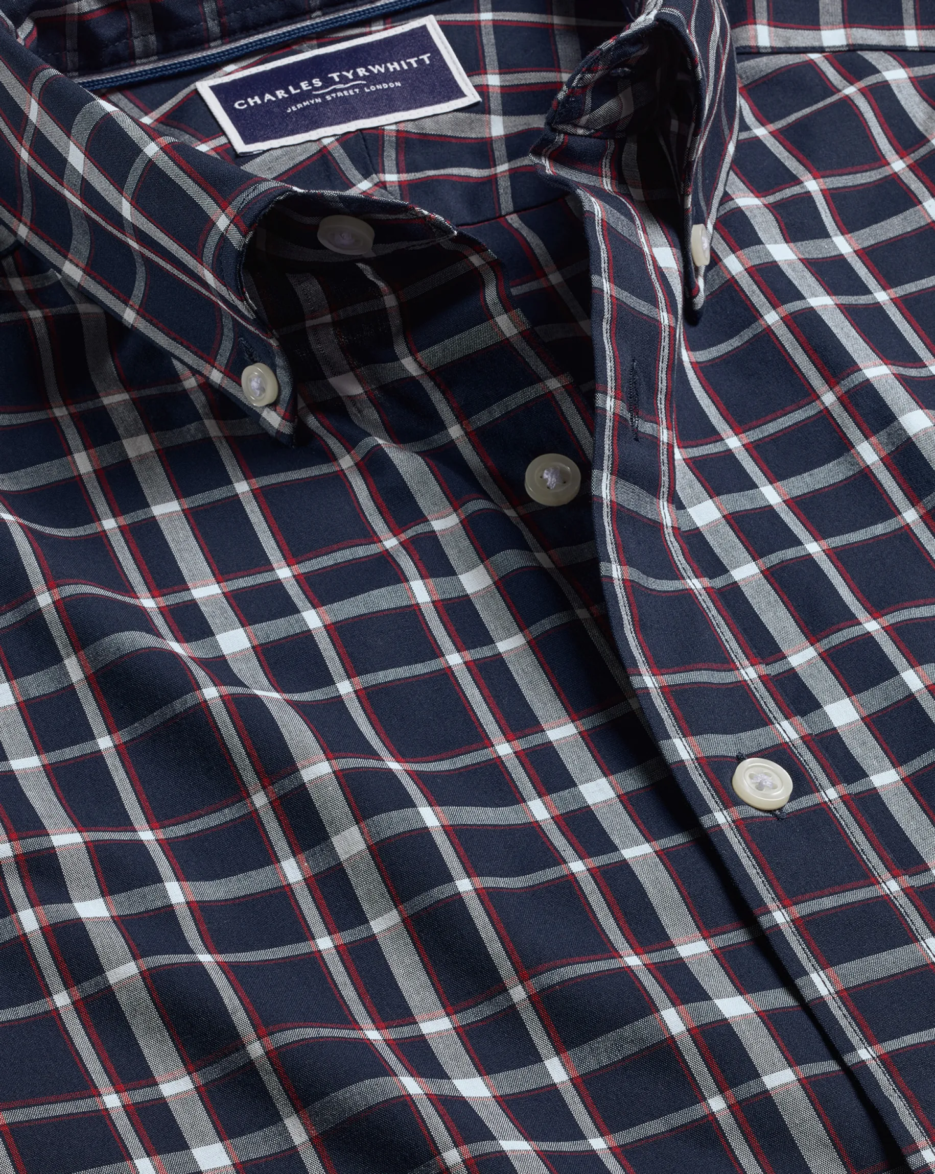 Shirt Sale|Casual Shirts<Charles Tyrwhitt Button-Down Collar Non-Iron Stretch Poplin Check Shirt - Red