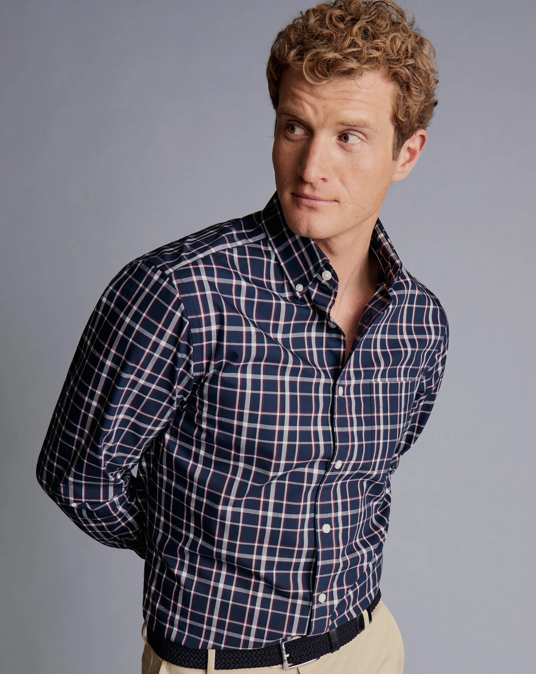 Shirt Sale|Casual Shirts<Charles Tyrwhitt Button-Down Collar Non-Iron Stretch Poplin Check Shirt - Red