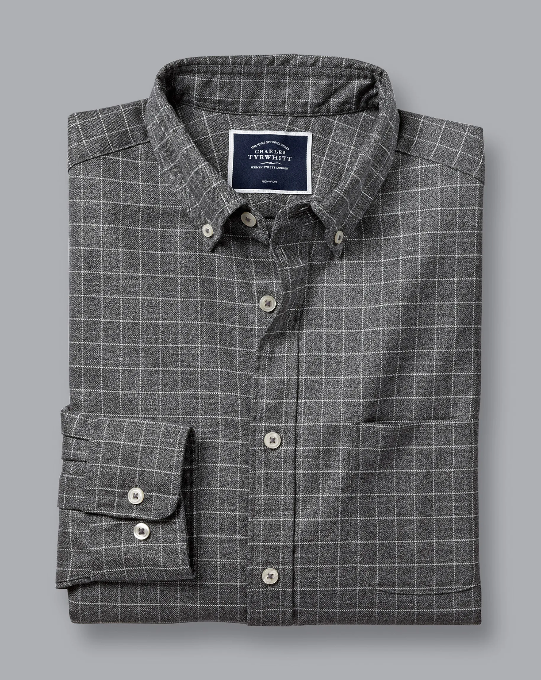 Shirt Sale|Casual Shirts<Charles Tyrwhitt Button-Down Collar Non-Iron Twill Windowpane Check Shirt - Charcoal Grey