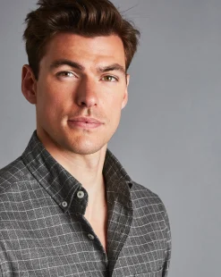 Shirt Sale|Casual Shirts<Charles Tyrwhitt Button-Down Collar Non-Iron Twill Windowpane Check Shirt - Charcoal Grey