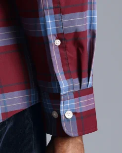 Casual Shirts|S<Charles Tyrwhitt Button-Down Collar Non-Iron Stretch Poplin Large Check Shirt - Red