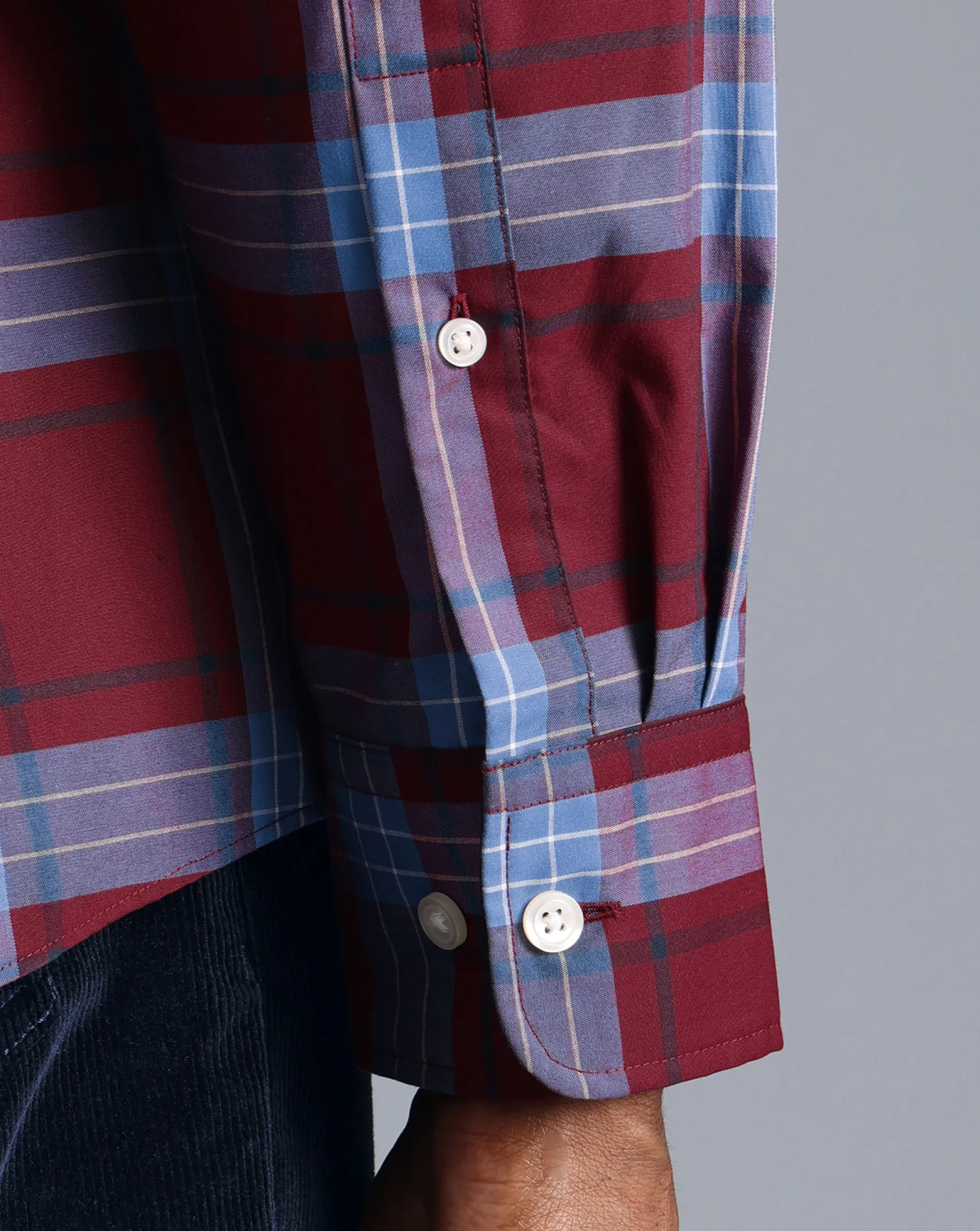 Casual Shirts|S<Charles Tyrwhitt Button-Down Collar Non-Iron Stretch Poplin Large Check Shirt - Red