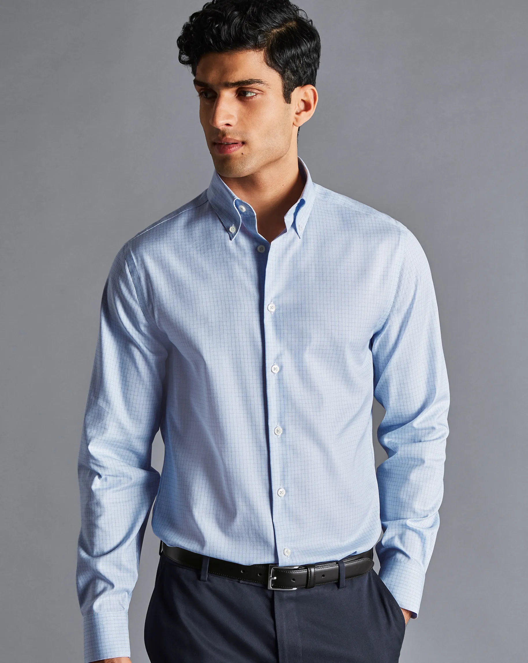 Shirt Sale|Dress Shirts<Charles Tyrwhitt Button-Down Collar Non-Iron Check Shirt - Sky Blue