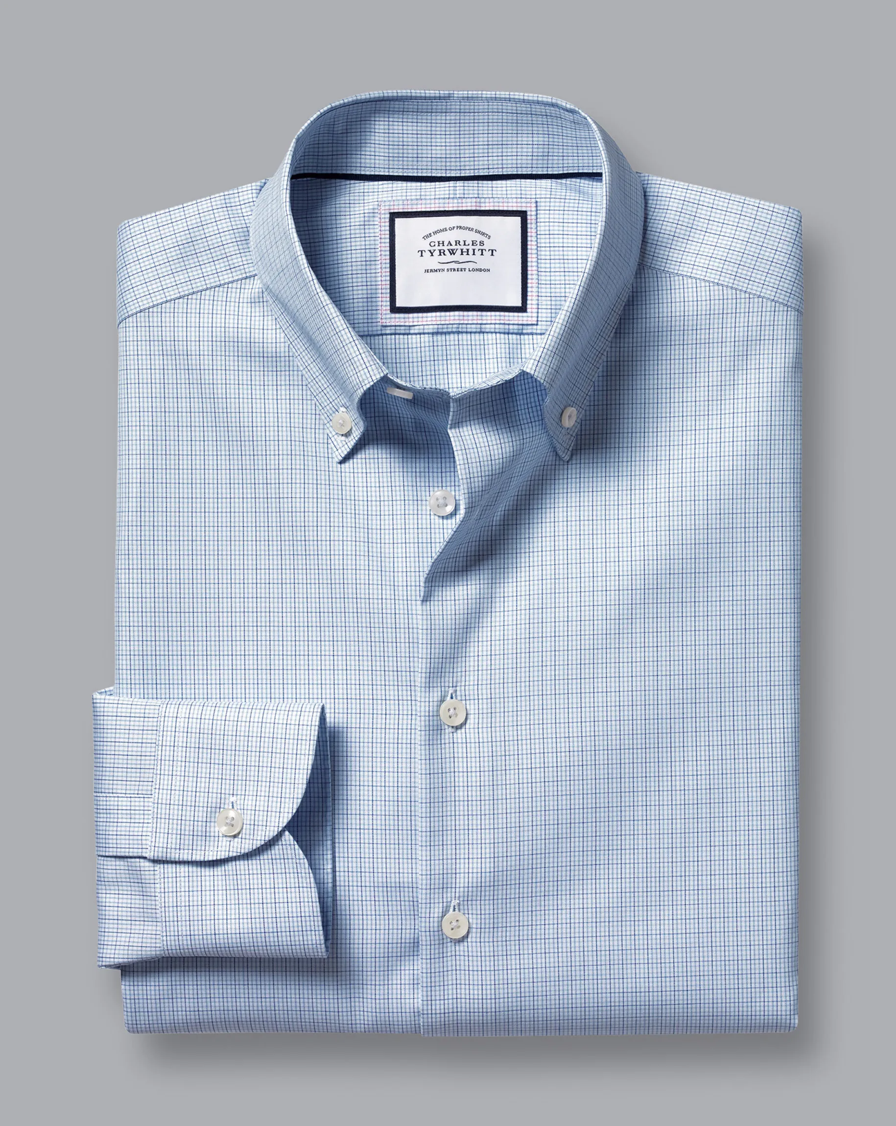 Shirt Sale|Dress Shirts<Charles Tyrwhitt Button-Down Collar Non-Iron Check Shirt - Sky Blue