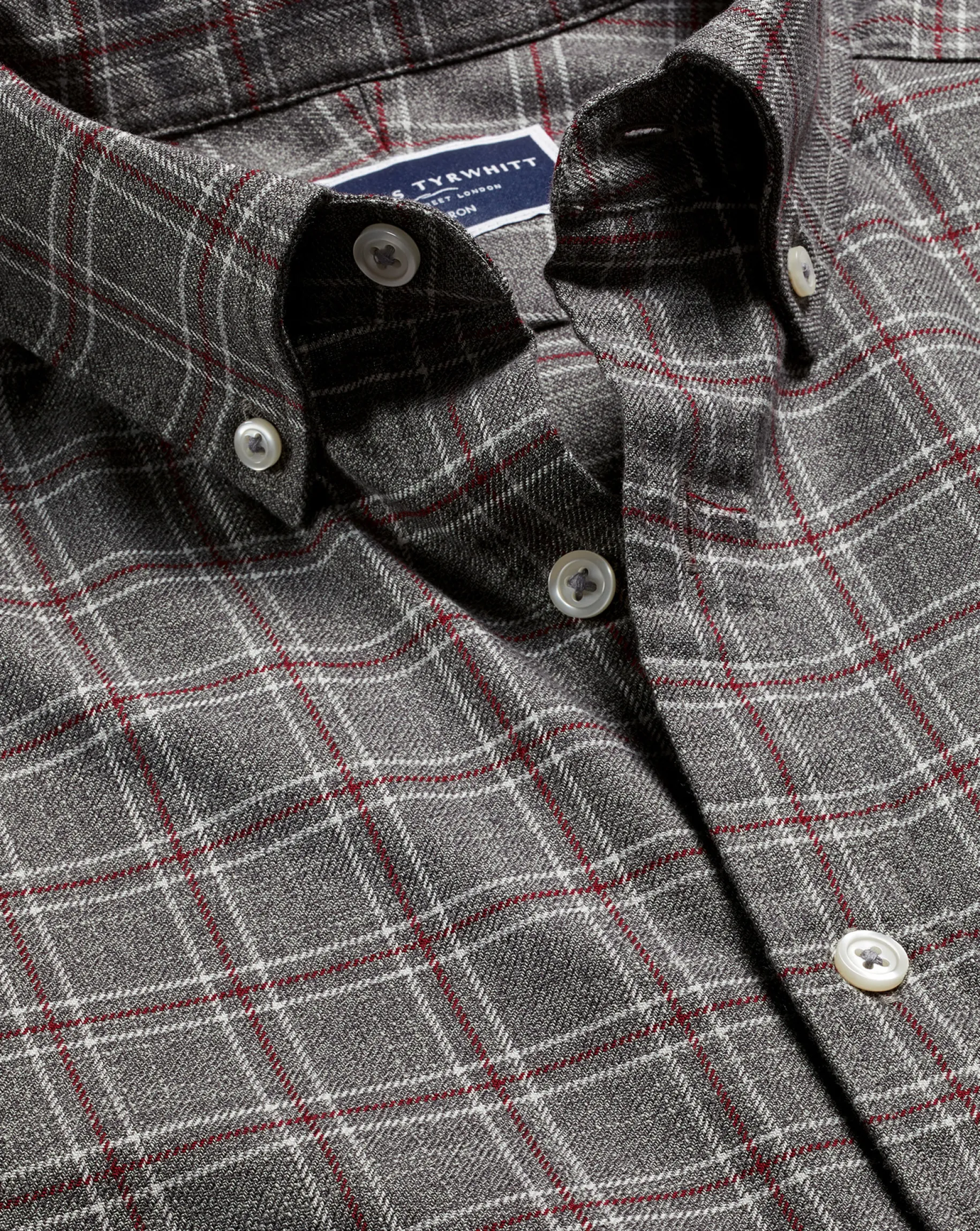 Shirt Sale|Casual Shirts<Charles Tyrwhitt Button-Down Collar Non-Iron Twill Triple Windowpane Shirt - Grey