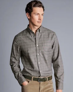 Shirt Sale|Casual Shirts<Charles Tyrwhitt Button-Down Collar Non-Iron Twill Triple Windowpane Shirt - Grey