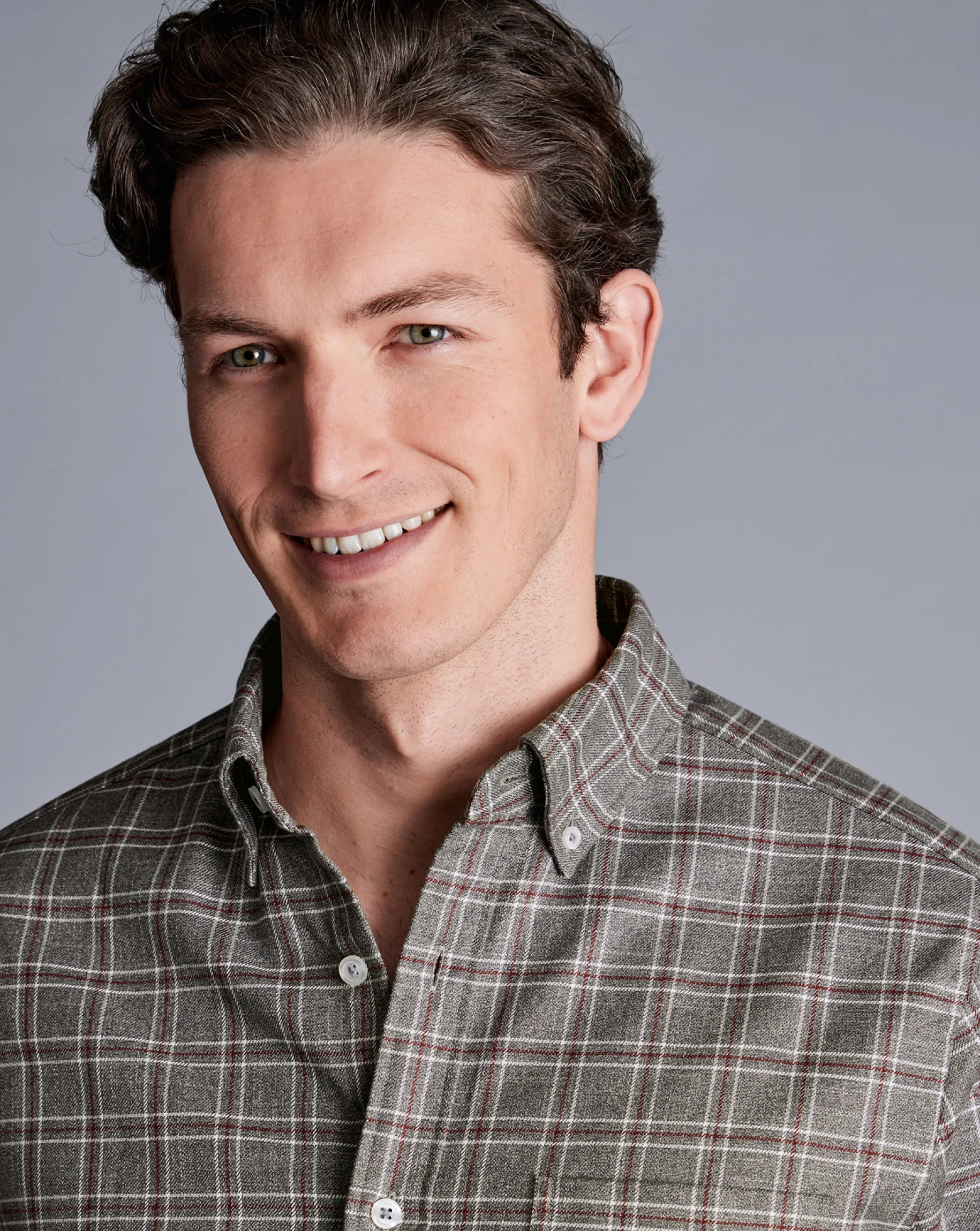 Shirt Sale|Casual Shirts<Charles Tyrwhitt Button-Down Collar Non-Iron Twill Triple Windowpane Shirt - Grey