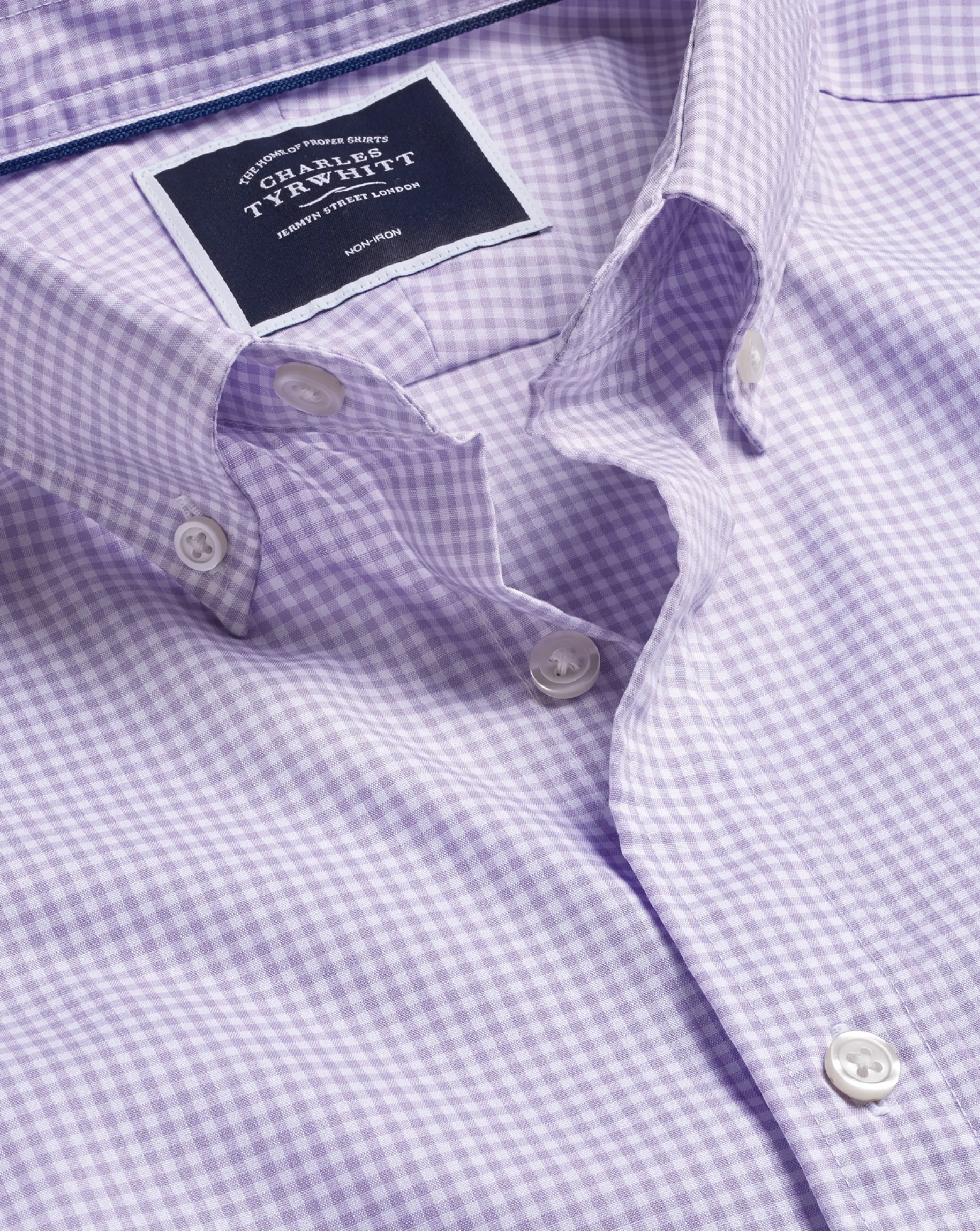 Shirt Sale|Casual Shirts<Charles Tyrwhitt Button-Down Collar Non-Iron Stretch Mini Gingham Check Shirt - Lilac