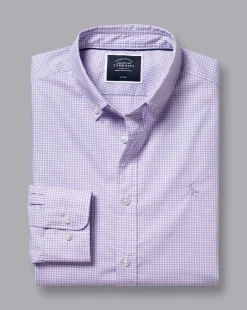 Shirt Sale|Casual Shirts<Charles Tyrwhitt Button-Down Collar Non-Iron Stretch Mini Gingham Check Shirt - Lilac