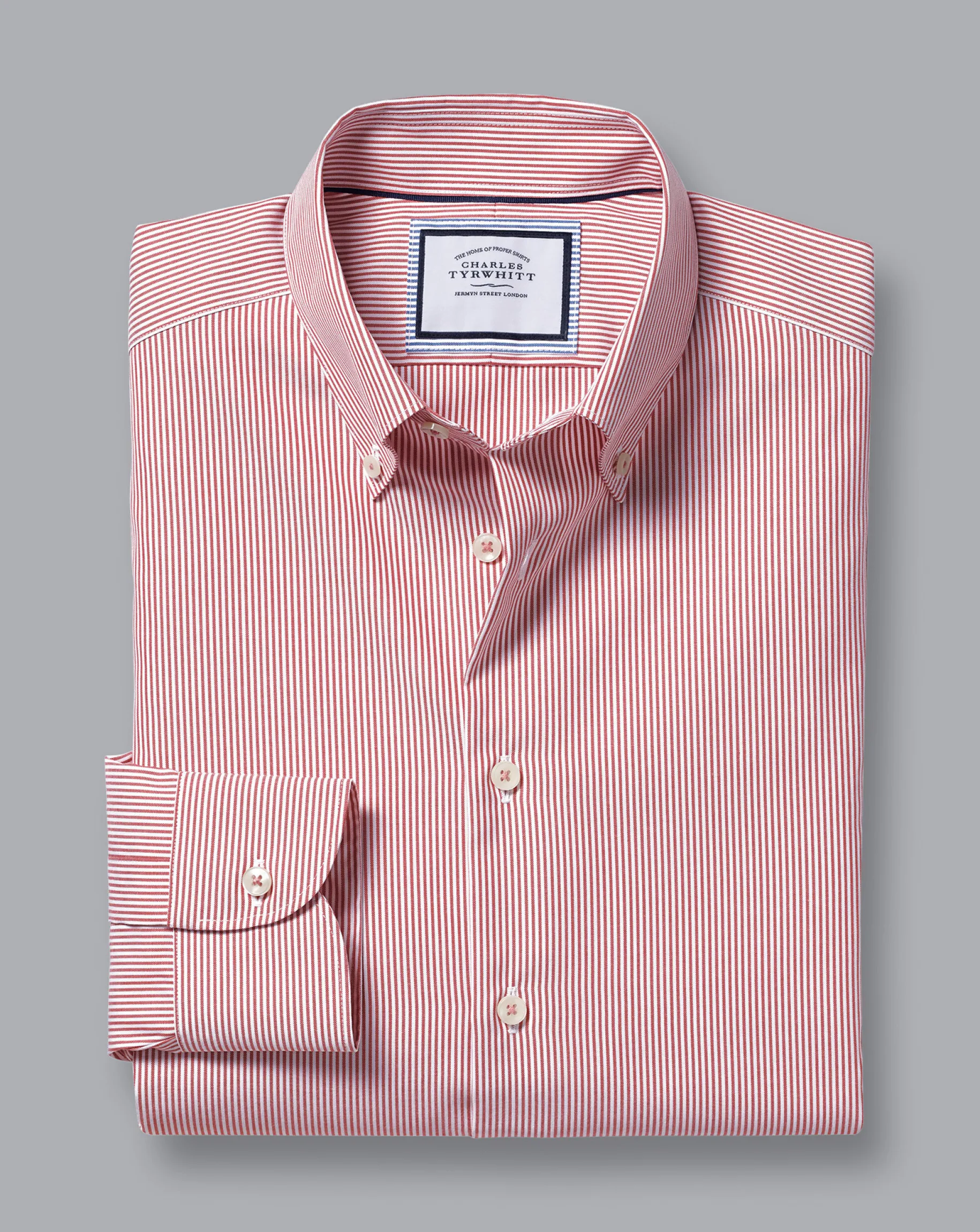 Shirt Sale|Dress Shirts<Charles Tyrwhitt Button-Down Collar Non-Iron Stripe Shirt - Coral Pink