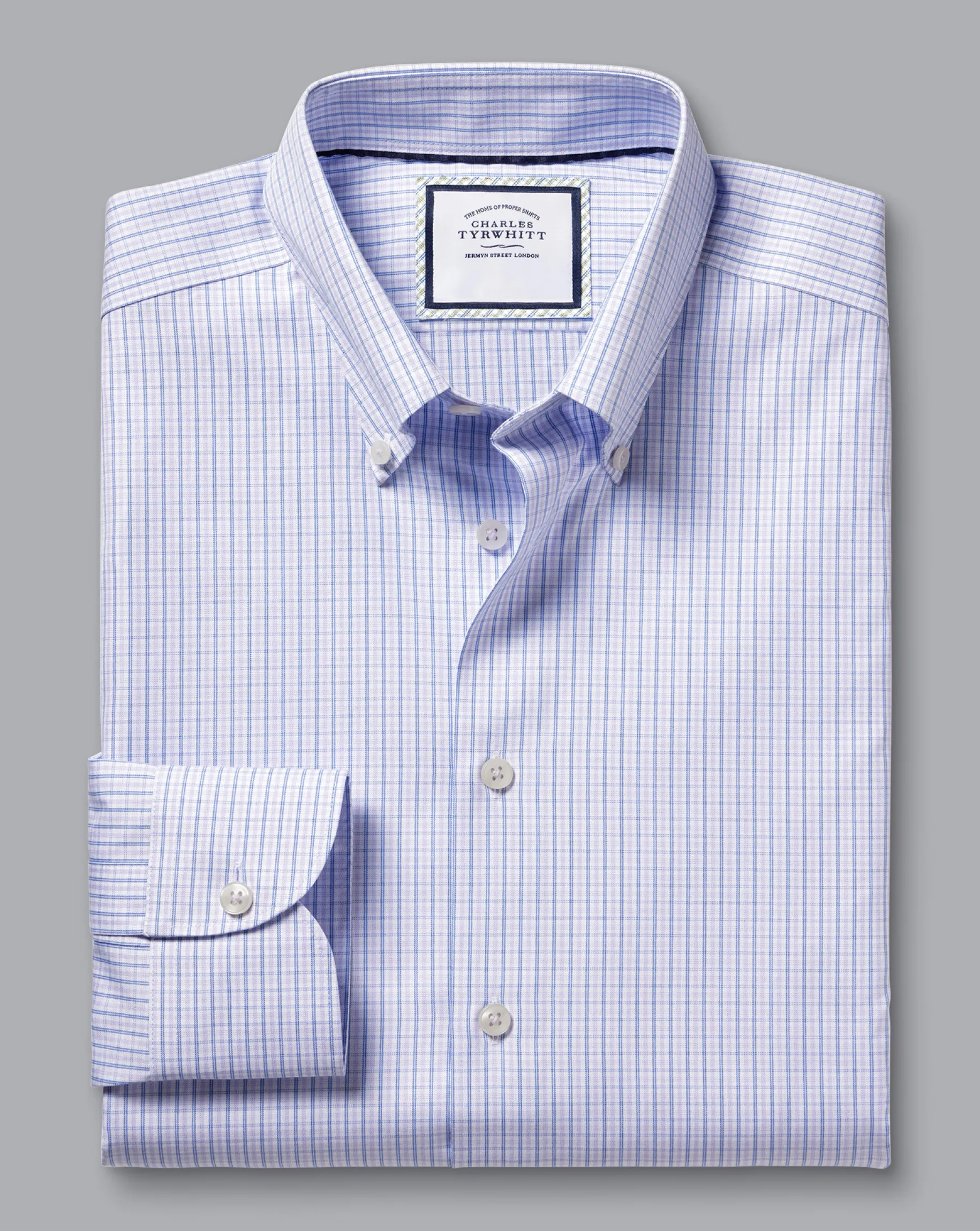 Shirt Sale|Casual Shirts<Charles Tyrwhitt Button-Down Collar Non-Iron Oxford Twin Check Shirt - Purple Lilac
