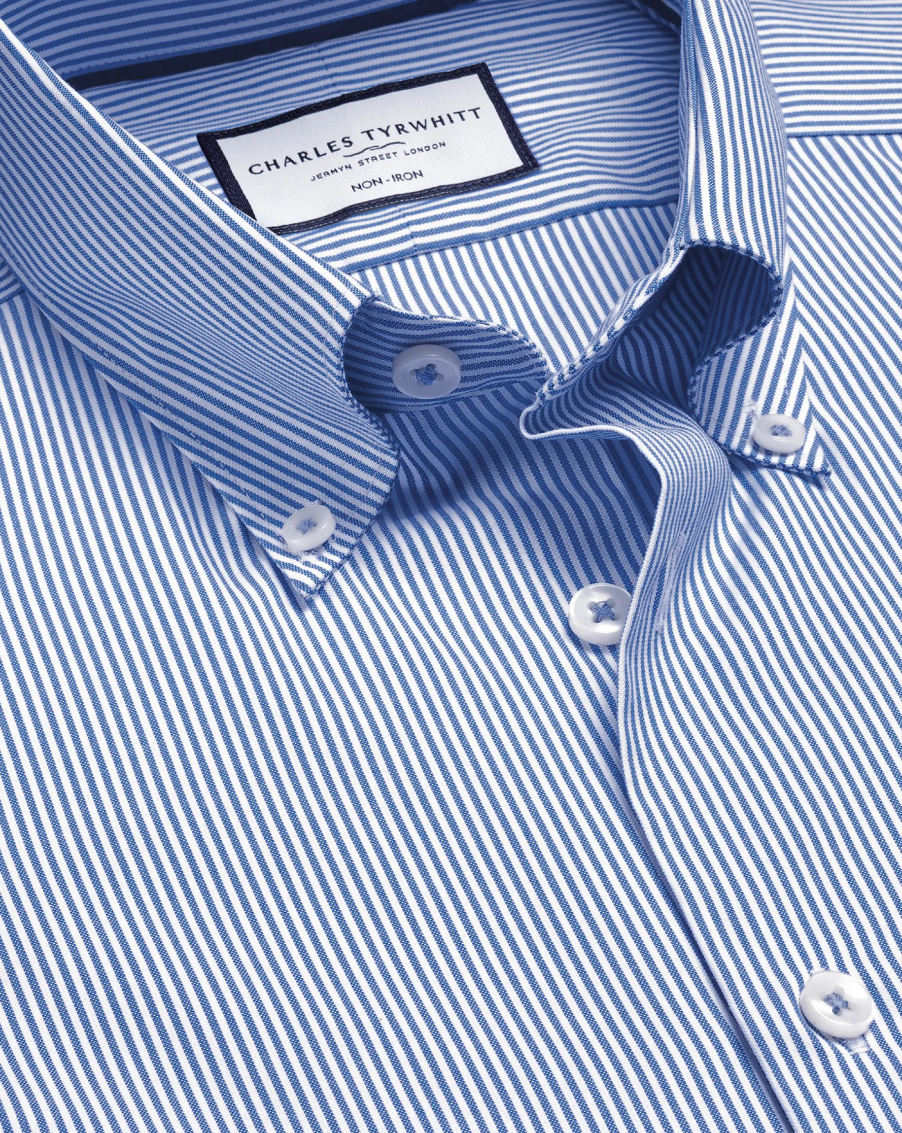 Stripe Shirts|Business Casual Shirts<Charles Tyrwhitt Button-Down Collar Non-Iron Stripe Shirt - Cobalt Blue