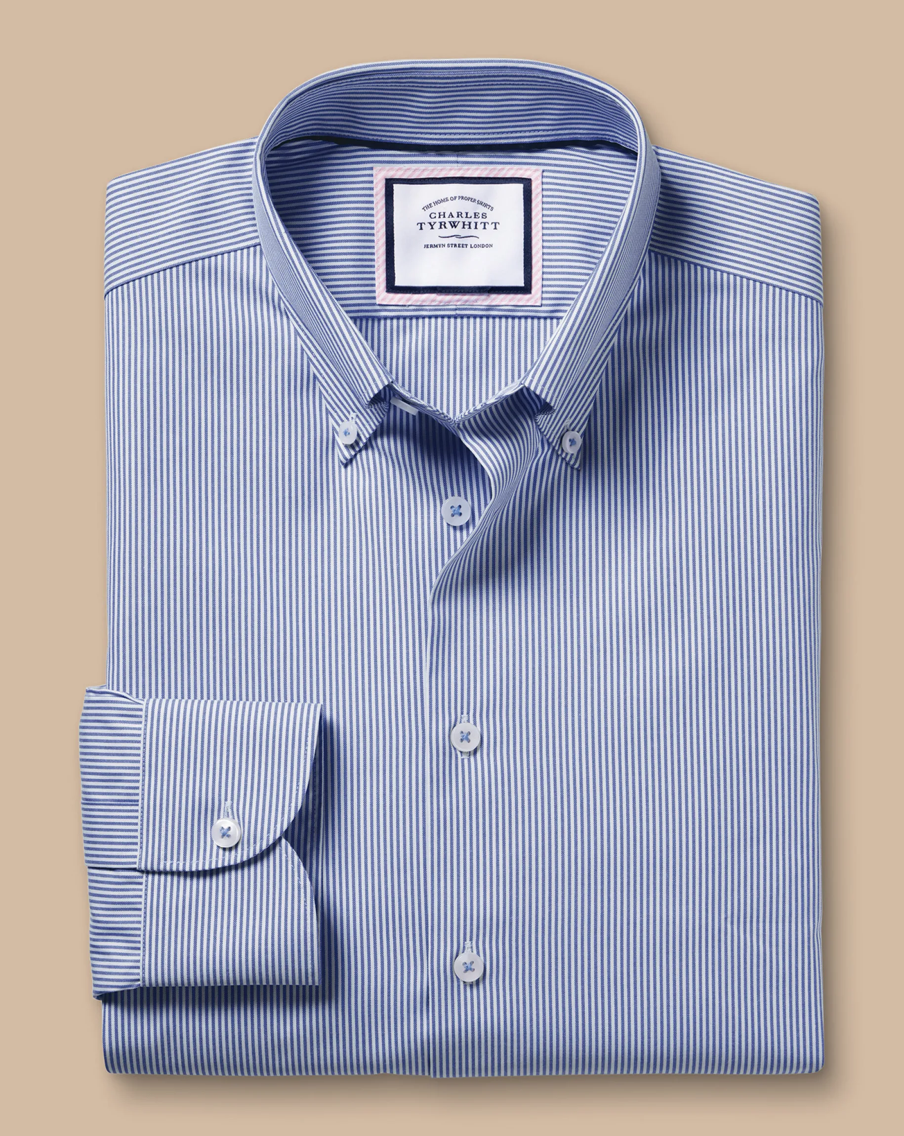 Stripe Shirts|Business Casual Shirts<Charles Tyrwhitt Button-Down Collar Non-Iron Stripe Shirt - Cobalt Blue