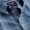 Casual Shirts|S<Charles Tyrwhitt Button-Down Collar Non-Iron Stretch Poplin Slub Check Shirt - Steel Blue