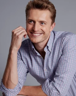 Shirt Sale|Casual Shirts<Charles Tyrwhitt Button-Down Collar Non-Iron Oxford Multi Check Shirt - Dark Pink