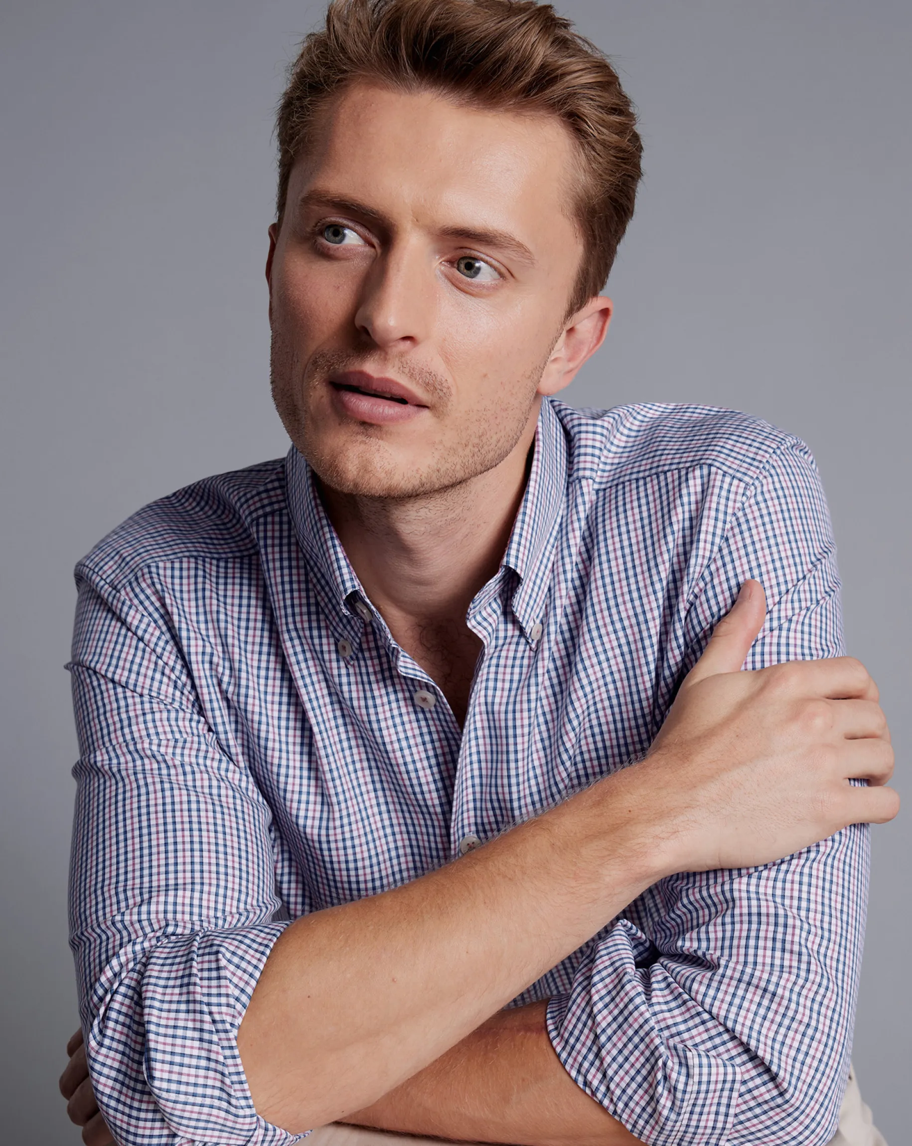Shirt Sale|Casual Shirts<Charles Tyrwhitt Button-Down Collar Non-Iron Oxford Multi Check Shirt - Dark Pink