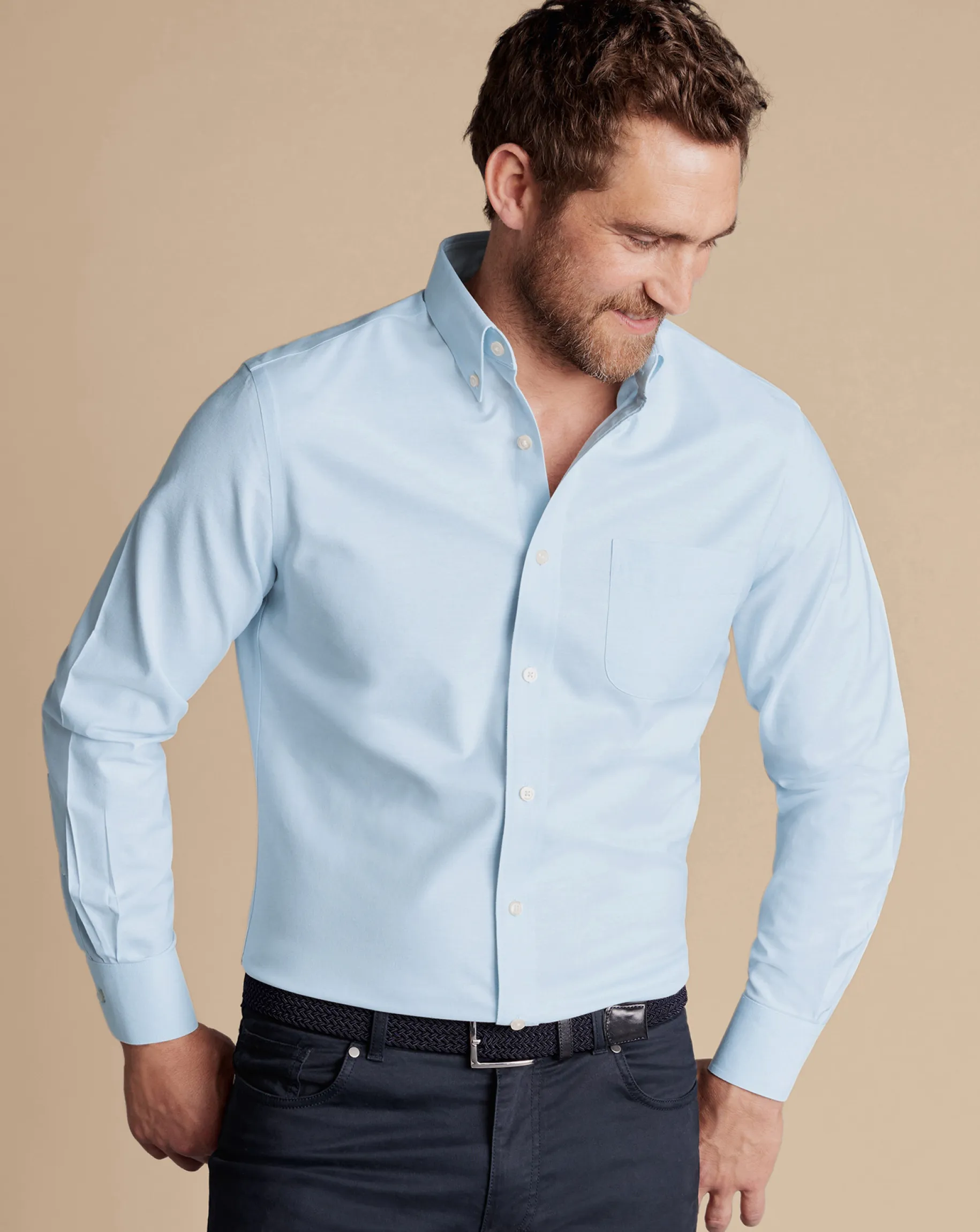 Business Casual Shirts|Casual Shirts<Charles Tyrwhitt Button-Down Collar Non-Iron Stretch Oxford Shirt - Blue Sky