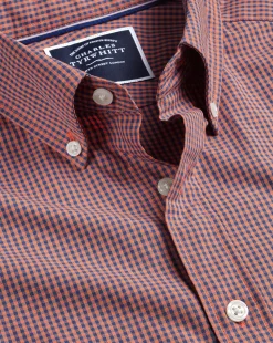 Business Casual Shirts|Casual Shirts<Charles Tyrwhitt Button-Down Collar Non-Iron Stretch Poplin Mini Gingham Shirt - Light Coral Pink
