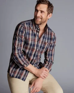 Shirt Sale|Casual Shirts<Charles Tyrwhitt Button-Down Collar Non-Iron Stretch Poplin Plaid Check Shirt - Rust