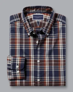Shirt Sale|Casual Shirts<Charles Tyrwhitt Button-Down Collar Non-Iron Stretch Poplin Plaid Check Shirt - Rust