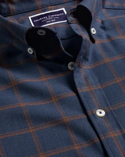 Casual Shirts|Check Shirts<Charles Tyrwhitt Button-Down Collar Non-Iron Twill Windowpane Check Shirt - Rust & Navy Rust & Navy