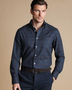 Casual Shirts|Check Shirts<Charles Tyrwhitt Button-Down Collar Non-Iron Twill Windowpane Check Shirt - Rust & Navy Rust & Navy