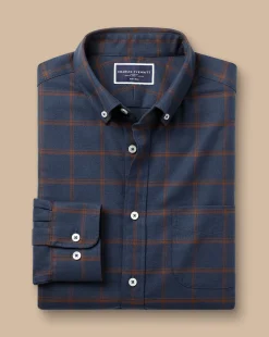 Casual Shirts|Check Shirts<Charles Tyrwhitt Button-Down Collar Non-Iron Twill Windowpane Check Shirt - Rust & Navy Rust & Navy