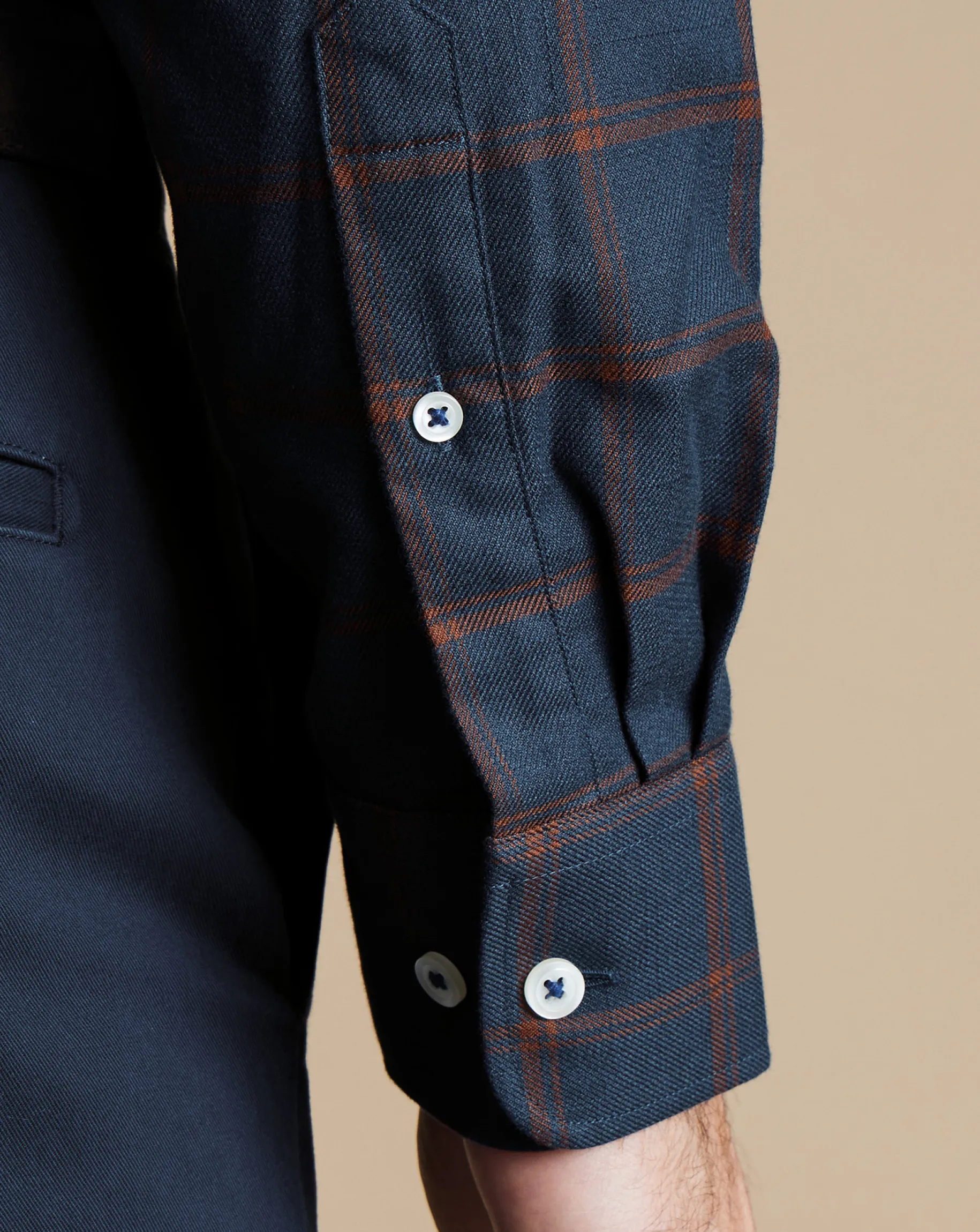 Casual Shirts|Check Shirts<Charles Tyrwhitt Button-Down Collar Non-Iron Twill Windowpane Check Shirt - Rust & Navy Rust & Navy