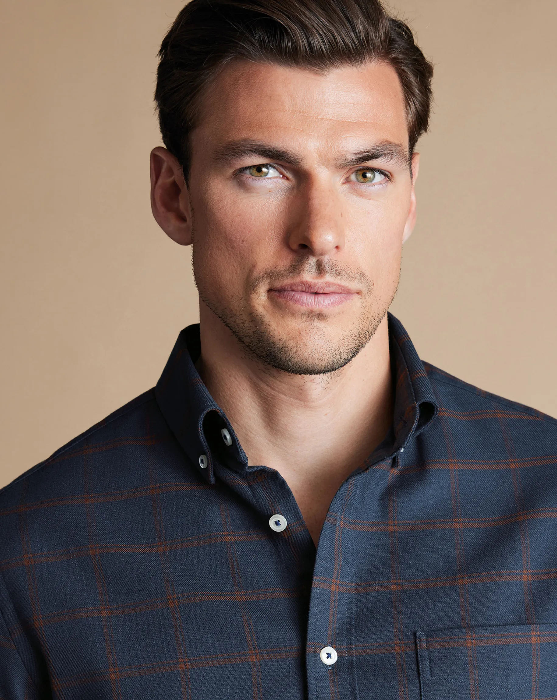 Casual Shirts|Check Shirts<Charles Tyrwhitt Button-Down Collar Non-Iron Twill Windowpane Check Shirt - Rust & Navy Rust & Navy