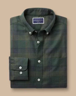 Casual Shirts|Check Shirts<Charles Tyrwhitt Button-Down Collar Non-Iron Twill Multi Check Shirt - Sage Green