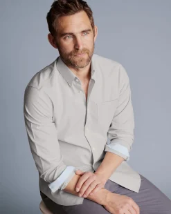 Dress Shirts|S<Charles Tyrwhitt Button-Down Collar Non-Iron Stretch Oxford Shirt - Grey Silver