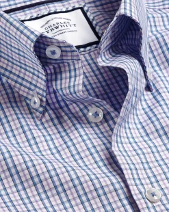 Shirt Sale|Dress Shirts<Charles Tyrwhitt Button-Down Collar Non-Iron Oxford Multi Check Shirt- Mauve Purple