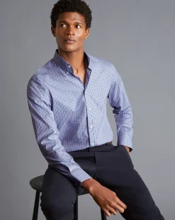 Shirt Sale|Dress Shirts<Charles Tyrwhitt Button-Down Collar Non-Iron Oxford Multi Check Shirt- Mauve Purple
