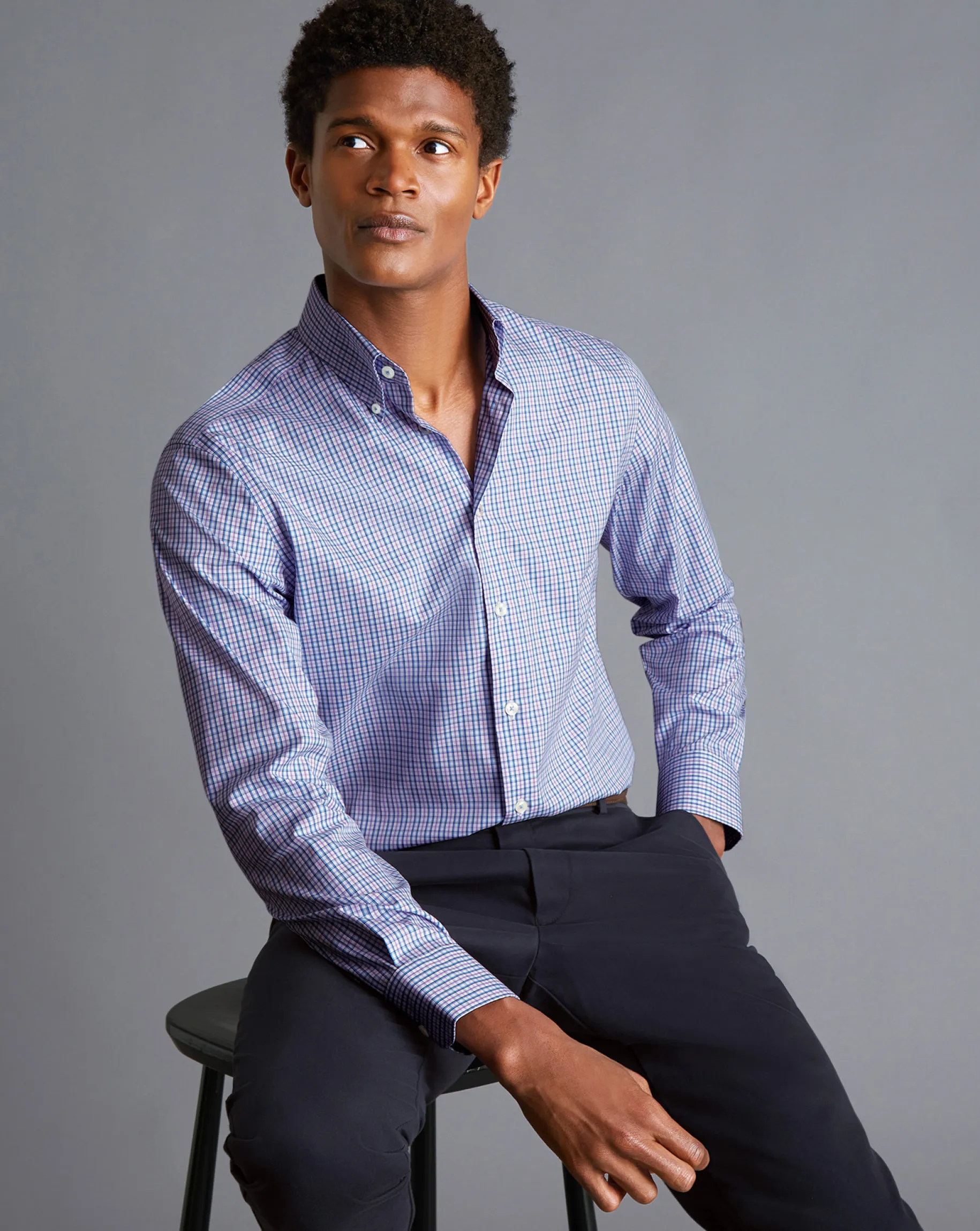 Shirt Sale|Dress Shirts<Charles Tyrwhitt Button-Down Collar Non-Iron Oxford Multi Check Shirt- Mauve Purple