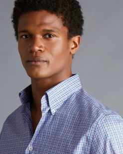 Shirt Sale|Dress Shirts<Charles Tyrwhitt Button-Down Collar Non-Iron Oxford Multi Check Shirt- Mauve Purple