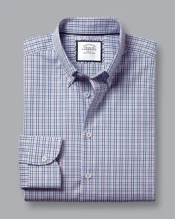 Shirt Sale|Dress Shirts<Charles Tyrwhitt Button-Down Collar Non-Iron Oxford Multi Check Shirt- Mauve Purple